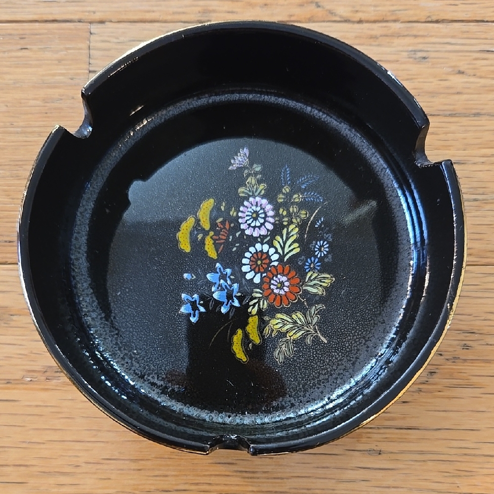 Vintage Kutani Porcelain Ashtray With Floral Design Made In Japan